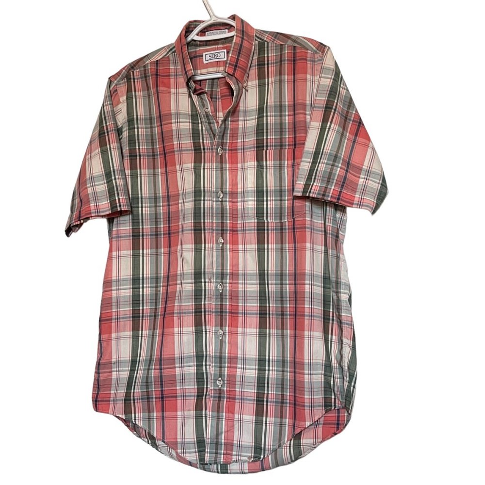 Sero Vintage  Plaid Super Fine Poplin Button Down Short Sleeve Shirt Size M
